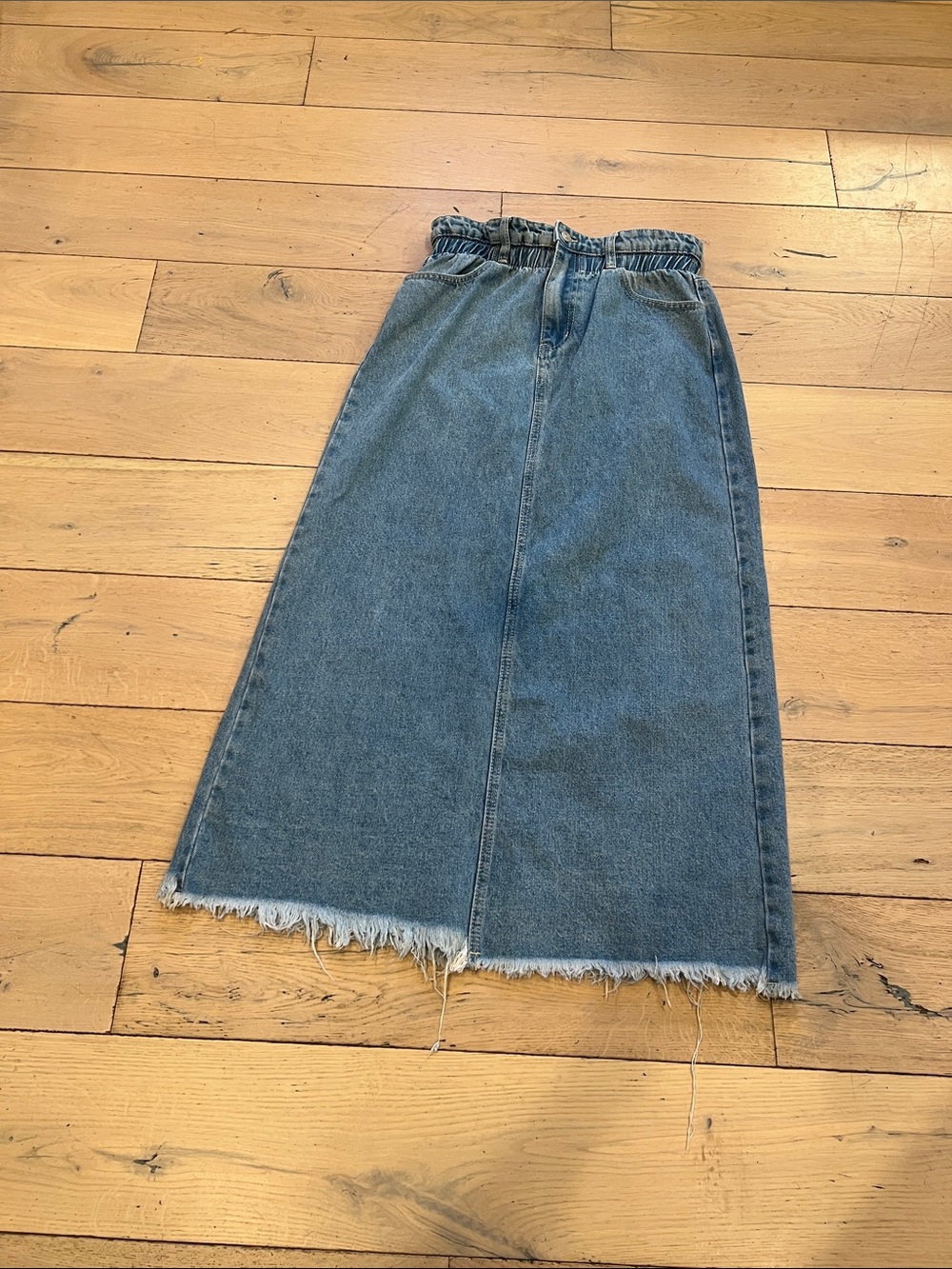 SHEIN Light Blue Denim A-Line Skirt with Frayed Hem